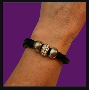 3/$30 Black Leather Metal Beaded Toggle Bracelet